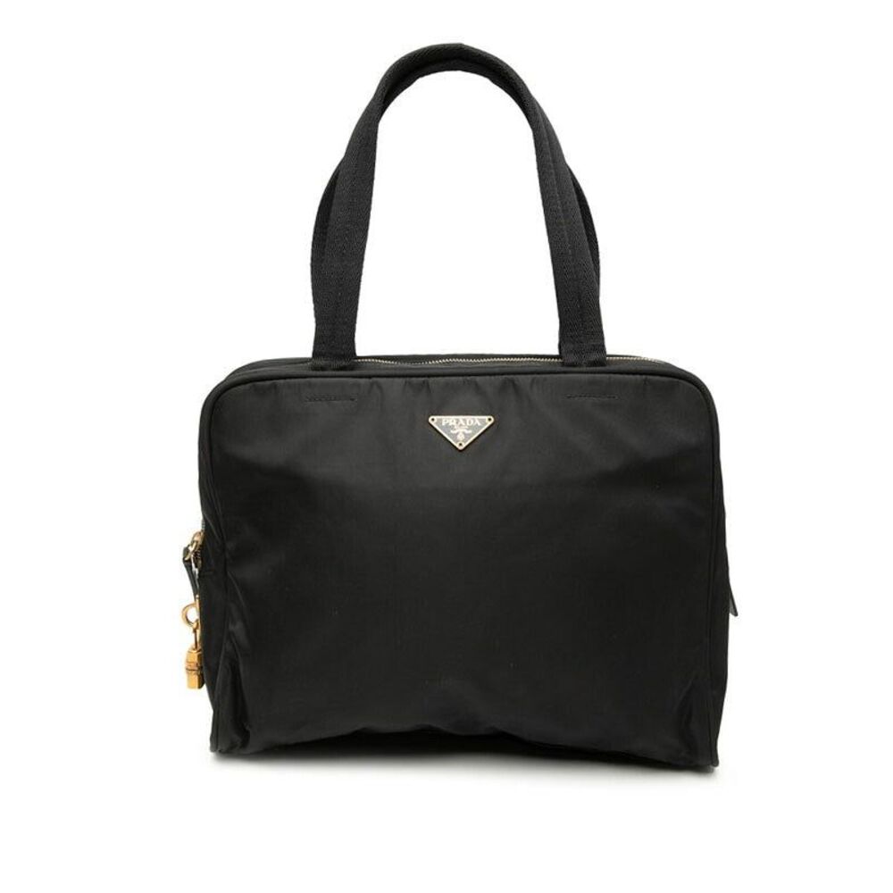 Prada Triangle Logo Plate Tote Bag